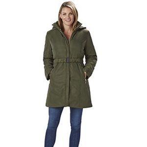 Women's Belted Hooded Anorak Coat Olive Large Size
